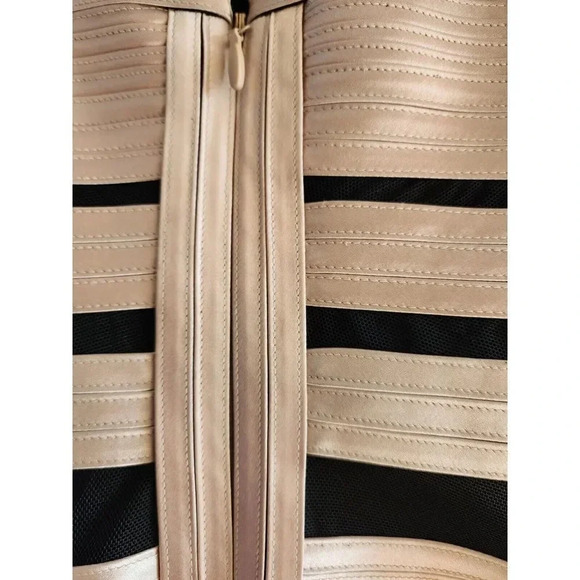BCBGMAXAZRIA Champagne Black Striped Cocktail Mini Dress Size 6 - Picture 8 of 9